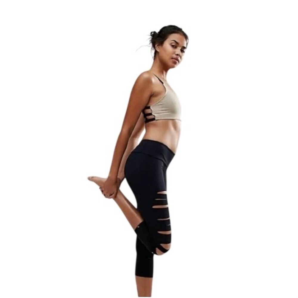Onzie High Rise Graphic Shredded Leggings Black S/M Laser Cut Yoga Pants